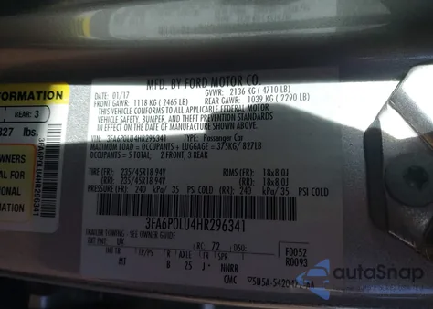 2017 Ford Fusion Hybrid Se from USA, damaged, VIN 3FA6P0LU4HR296341